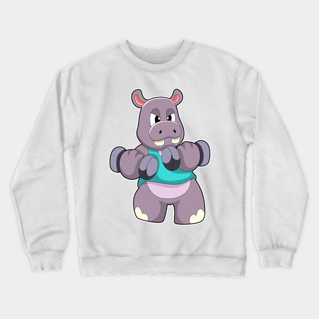 Hippo at Bodybuilding with Dumbbells Crewneck Sweatshirt by Markus Schnabel